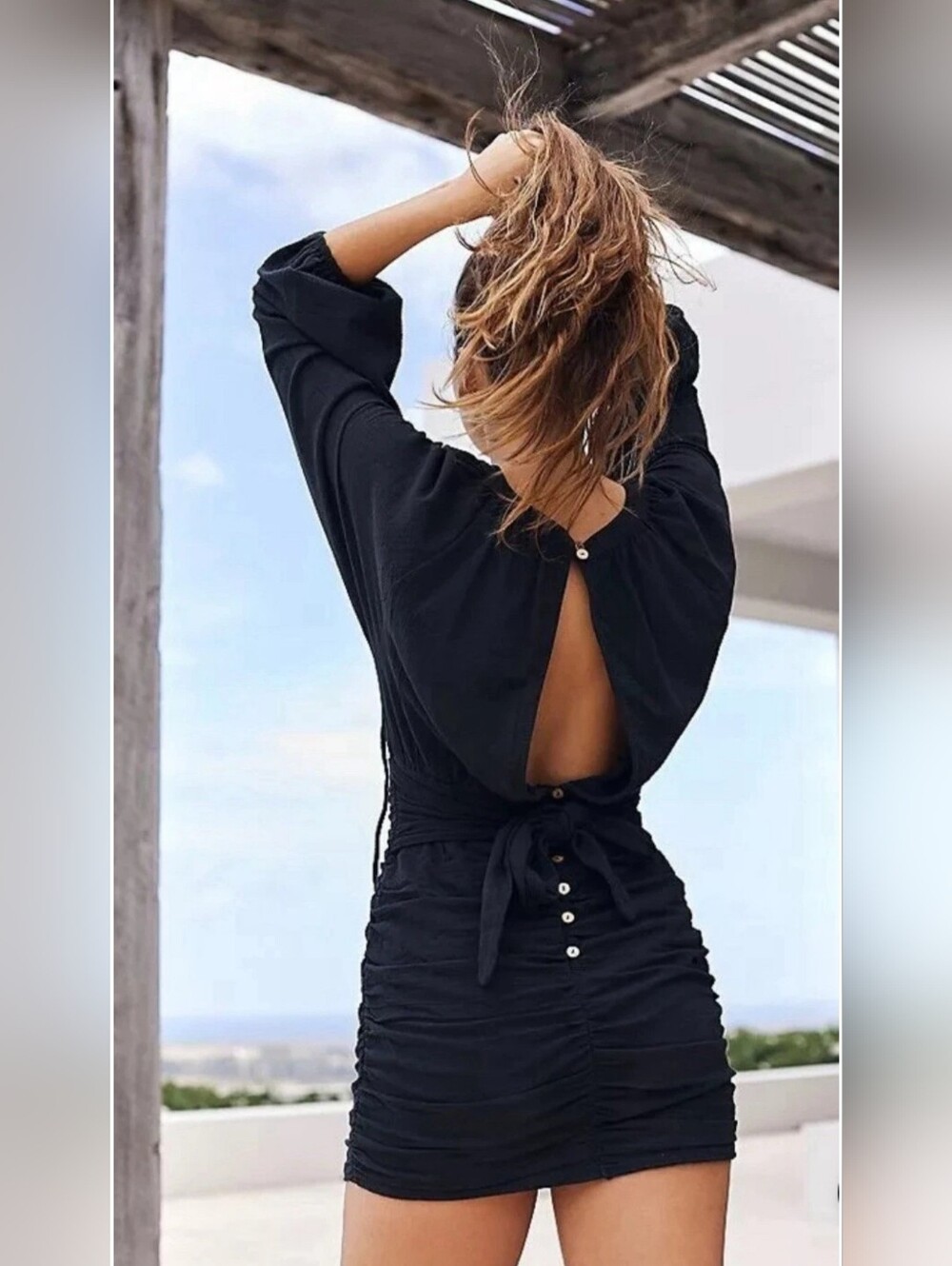 Free People Dress Womens Black Noir The Only One Mini Keyhole Top Open Back